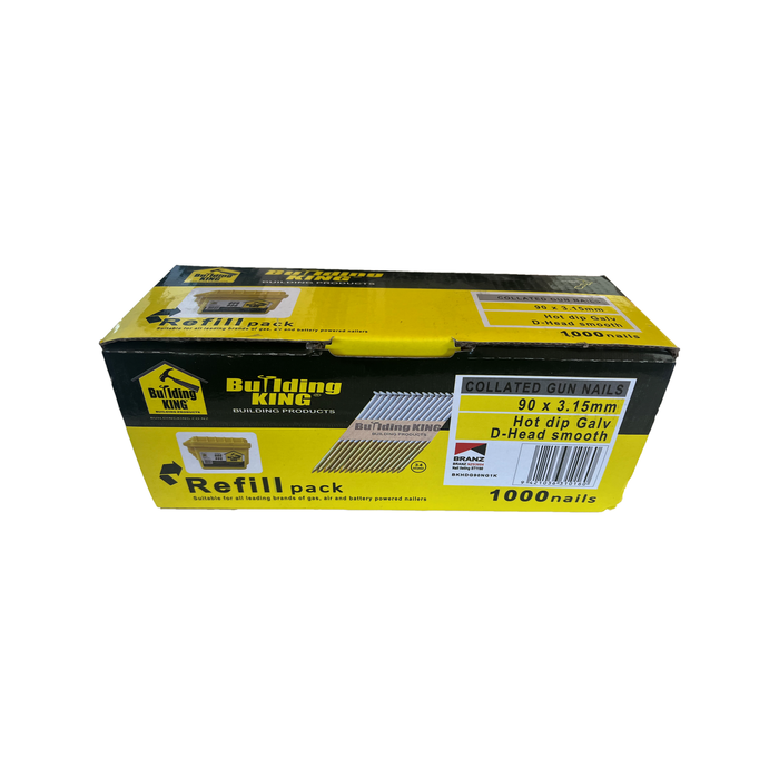 Building King 90 x 3.15mm D-Head Galvanised Collated Nails - 1000 Pack