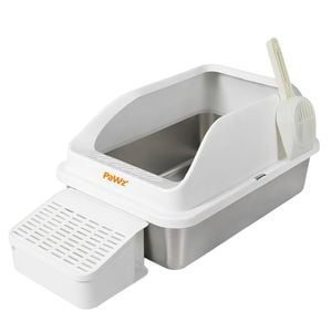 Pawz Stainless Steel Cat Litter Box High Sided Easy Clean White
