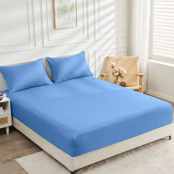 LINENOVA Bamboo 40cm Deep Pocket Bed Sheets Soft Fitted Sheet - Queen，Ocean