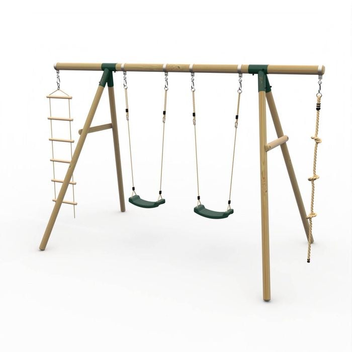 Plum Play Gibbon Kids/Children Outdoor/Garden Wooden Swing Set w/Rope & Ladder