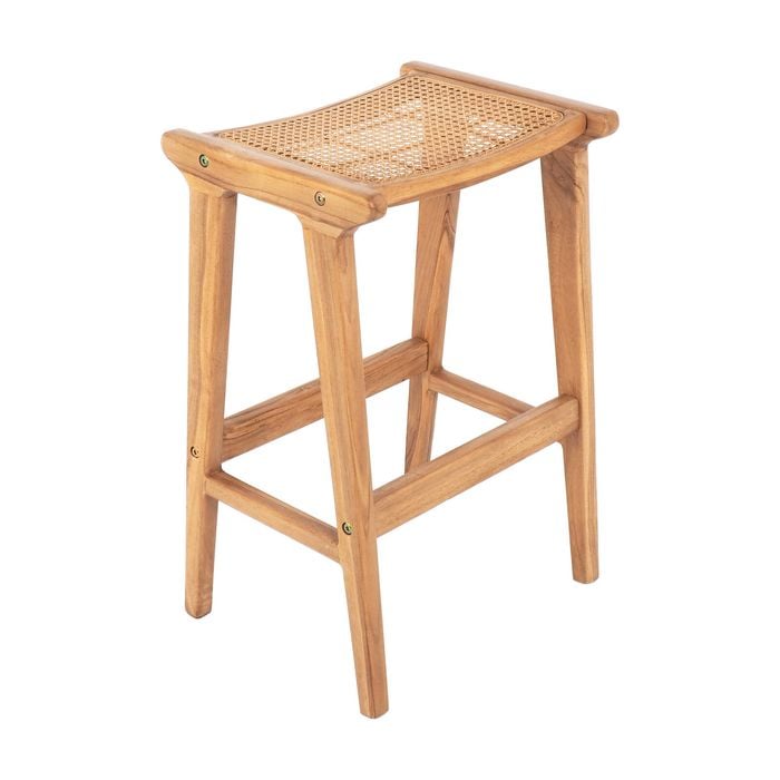 Djawa Solid Teak and Natural Rattan Counter Stool