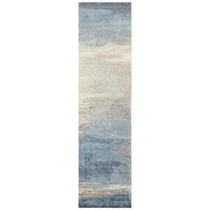 The Rug Connection Urban 563 Blue 400x76cm - Large Runner Printed And Hand Carved Indoor Rug