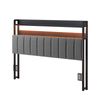 Artiss Queen Headboard Charging Station Storage LED Light Grey Upholstered