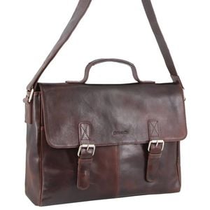 Pierre Cardin s Rustic Leather Flap Over 15" Laptop Computer  Dark Chocolate