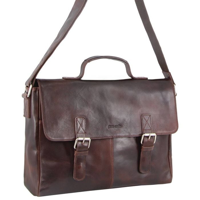 Pierre Cardin s Rustic Leather Flap Over 15" Laptop Computer  Dark Chocolate