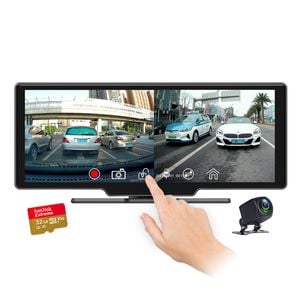 Elinz 10.26" Dash Cam Carplay & Android Real 4K + 1080P Dual Camera WiFi ADAS 32GB U3 Card