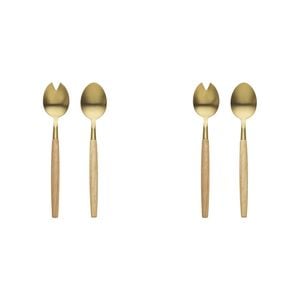 2x 2pc Ecology Rubberwood & Stainless Steel Alto Salad Server Set Gold 27.5cm