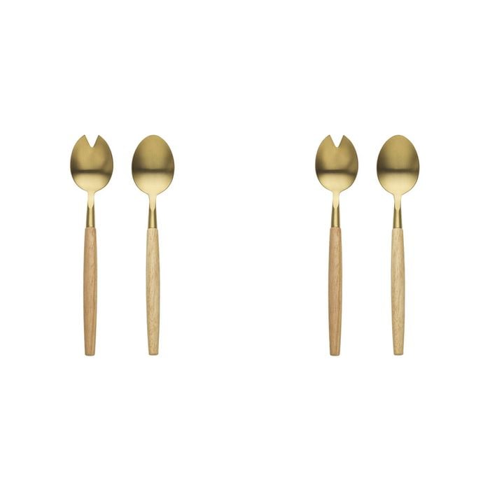 2x 2pc Ecology Rubberwood & Stainless Steel Alto Salad Server Set Gold 27.5cm