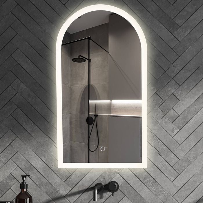 Barelli 900 x 500mm Frameless Front Edge Lit Arch LED Mirror Bunnings Australia