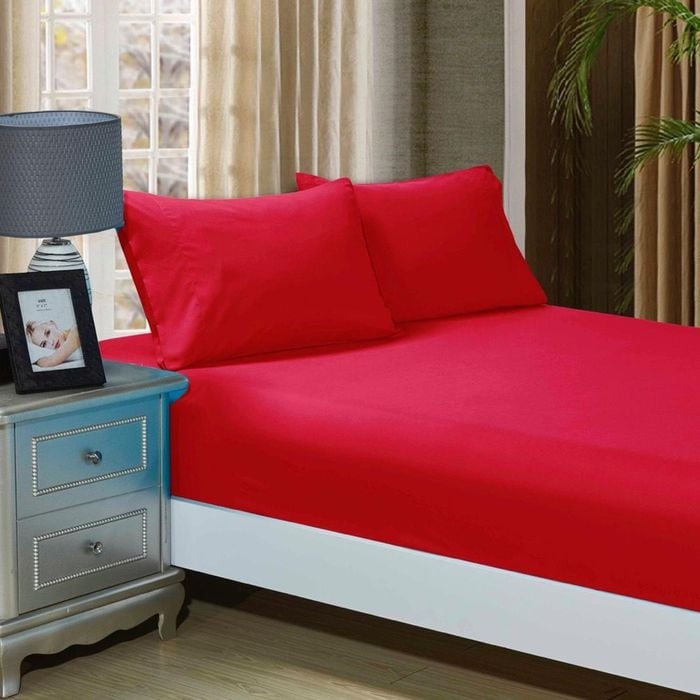 Fabric Fantastic 1000tc Ultra Soft King Size Bed Red Fitted Sheet & 2 Pillowcases Set