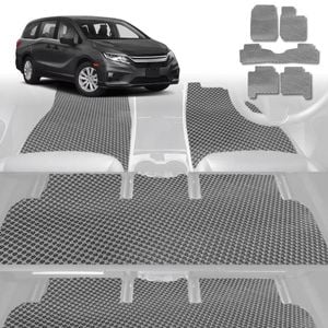 6D Diamond Car Floor Mats for Honda Odyssey 2014-2020 7 Seater ViL-Ultimate Set-Grey-Outback GT
