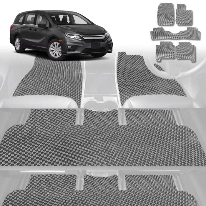 6D Diamond Car Floor Mats for Honda Odyssey 2014-2020 7 Seater ViL-Ultimate Set-Grey-Outback GT