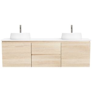 CIBO 1500mm Coast Veneer Nordic Wall Hung Bathroom Vanity With White Matte Pod Basins