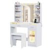Advwin Vanity Desk with Glass Tabletop & Cabinet and LED Light Charging Station White