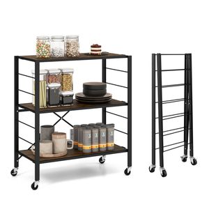 Costway 3-Tier Foldable Shelving Unit Mobile Display Shelves Storage Rack