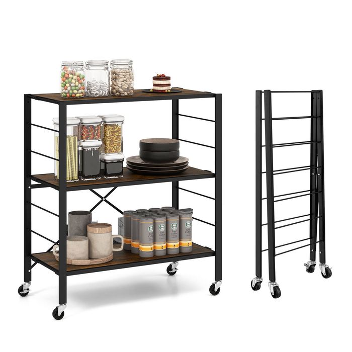 Costway 3-Tier Foldable Shelving Unit Mobile Display Shelves Storage Rack