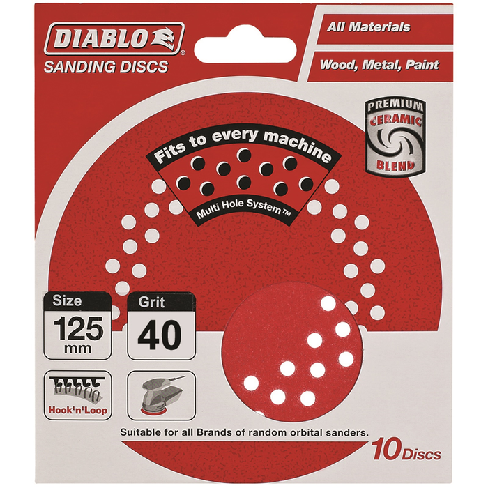Diablo 125mm 40 Grit Multi Surface Orbital Sanding Discs - 10 Pack
