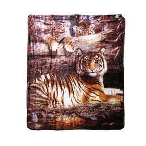 Bloomington 375gsm 1 Ply 3D Print Faux Mink Blanket Queen 200x240 cm Tiger Family