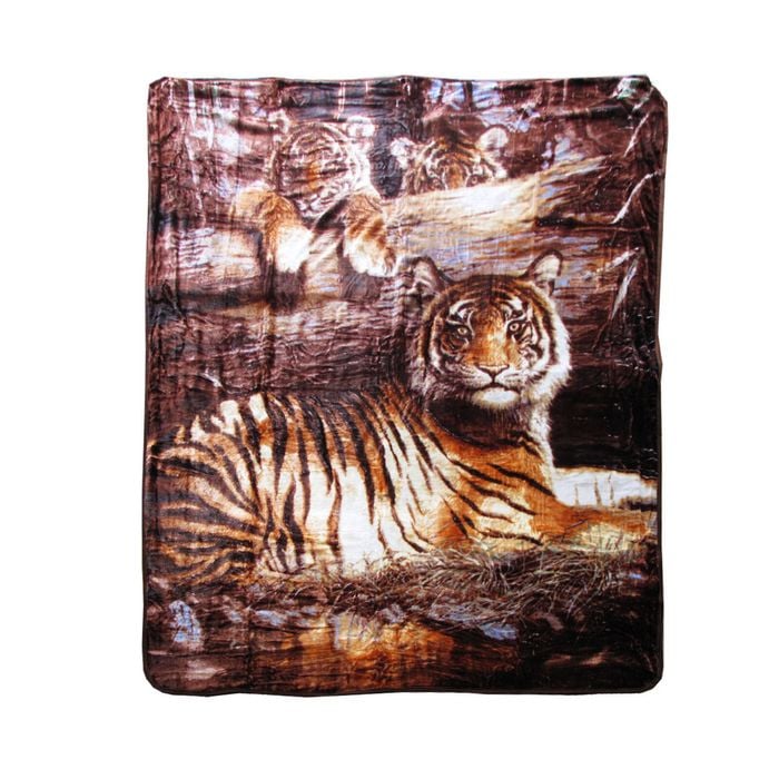 Bloomington 375gsm 1 Ply 3D Print Faux Mink Blanket Queen 200x240 cm Tiger Family