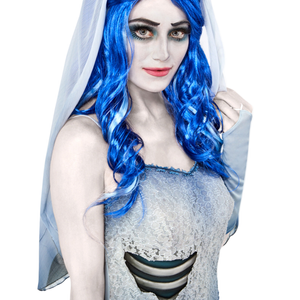 Corpse Bride Emily Wig Long Wavy Adult Halloween Costume Blue
