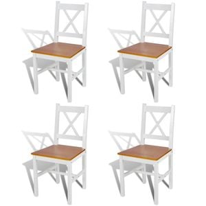 vidaXL 4x Dining Chair Pinewood White Natural Cafe Room Seat Kitchen Furniture