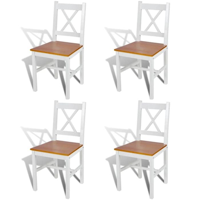 vidaXL 4x Dining Chair Pinewood White Natural Cafe Room Seat Kitchen Furniture