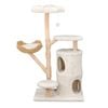 P&P Natural Wood And White Multi-Level Cat Tree Tower With Rattan Basket And Condos