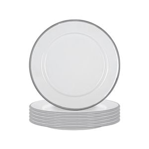 Argon Tableware 20cm Enamel Side Plates - Grey Rim - Set Of 6 - 8inch Small Dish Plates Metal Enamel Tableware Dinner Set