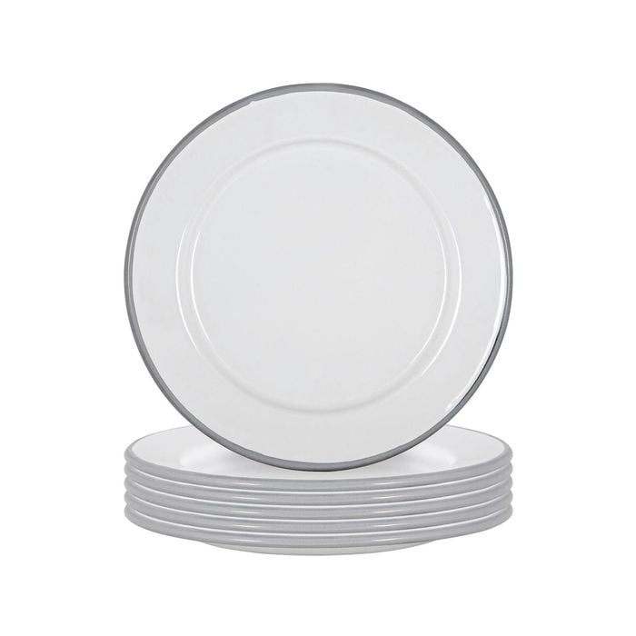 Argon Tableware 20cm Enamel Side Plates - Grey Rim - Set Of 6 - 8inch Small Dish Plates Metal Enamel Tableware Dinner Set