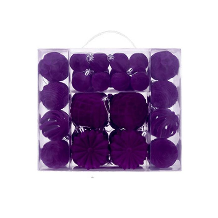 Catzon 48 Pcs Velvet Christmas Balls Flocked Shatterproof Baubles for Holiday Wedding Party-Purple