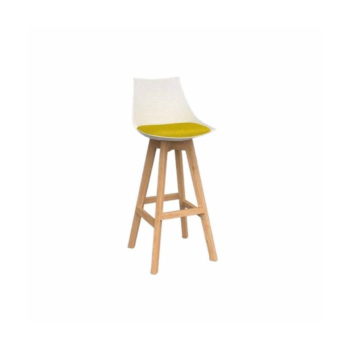 Olg Luna Bar Stool Oak Legs White Shell Bumblebee Yellow Seat Pad