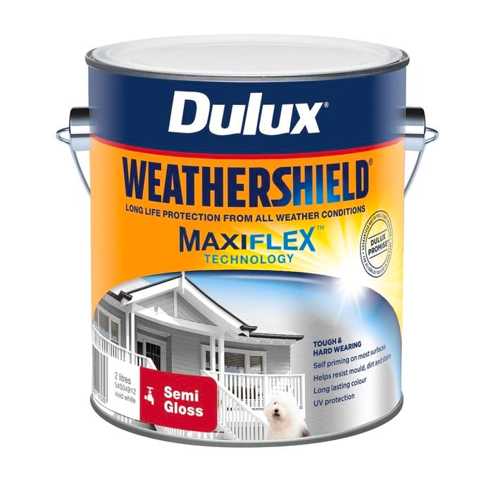 Dulux 2L Exterior Paint Weathershield Semi Gloss Vivid White