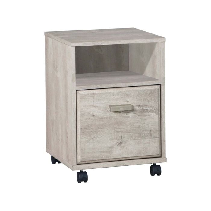 Maestro Furniture Elle Office Storage Mobile Pedestal Storage Cabinet W/ Open Shelf - Washed Grey