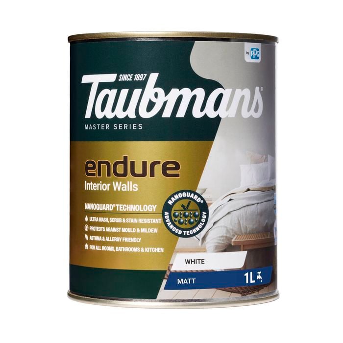 Taubmans 1L White Matt Endure Interior Walls Paint