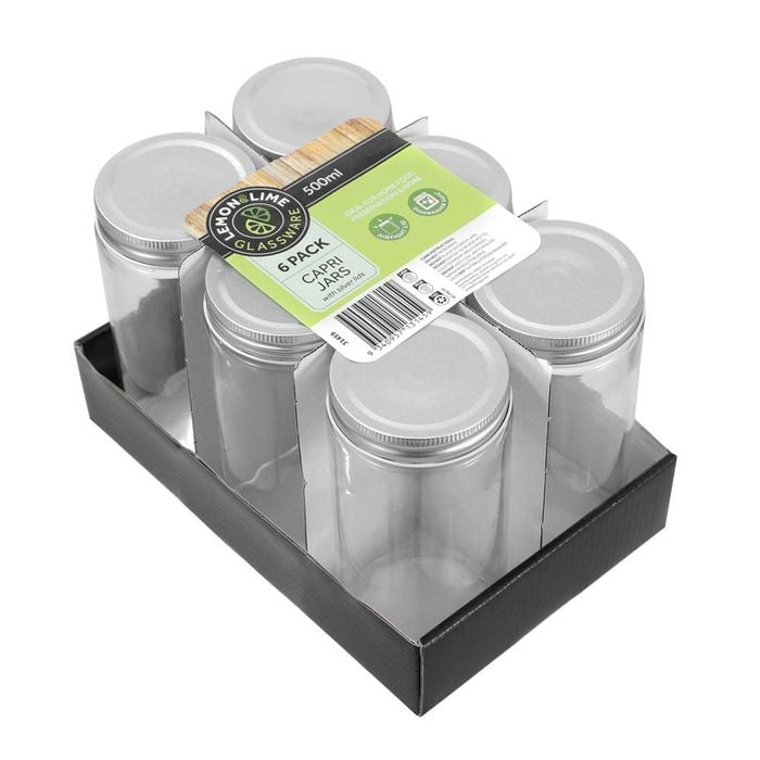 6PK Lemon & Lime 500ml Preserve Jar Capri Glass w/ Silver Lid