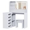 Ufuriture L Shaped Makeup Vanity Desk with Mirror and Lights, White Dressing Table Set with 5 Drawers & 2 Glass Shelves