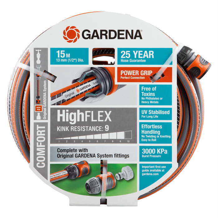 GARDENA 13mm x 15m HighFLEX Fitted Garden Hose