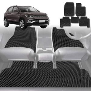6D Diamond Car Floor Mats for VolksWagen T-Cross 2020-Current-Full Set-Black-Outback GT