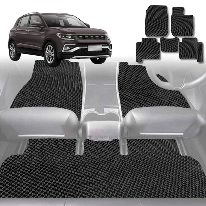 6D Diamond Car Floor Mats for VolksWagen T-Cross 2020-Current-Full Set-Black-Outback GT