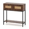 Costway 2-tier Boho Console Table Hallway Sofa Side W/rattan Drawer Brown