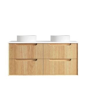 Attica Baia 1200mm English Oak Fluted Vanity With Pure White Stone Top with DB basin waste