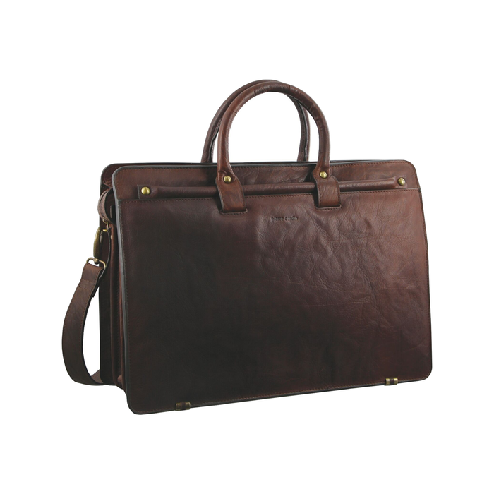 Pierre Cardin Mens Rustic Leather 15" Laptop Computer Shoulder Bag Handbag Briefcase  Chestnut