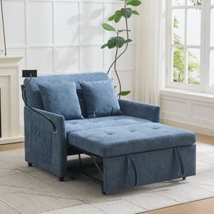 Homfurn Chenille Sleeper Loveseat with Phone Holder, 3 in 1 Convertible Sofa Bed with Side Pockets