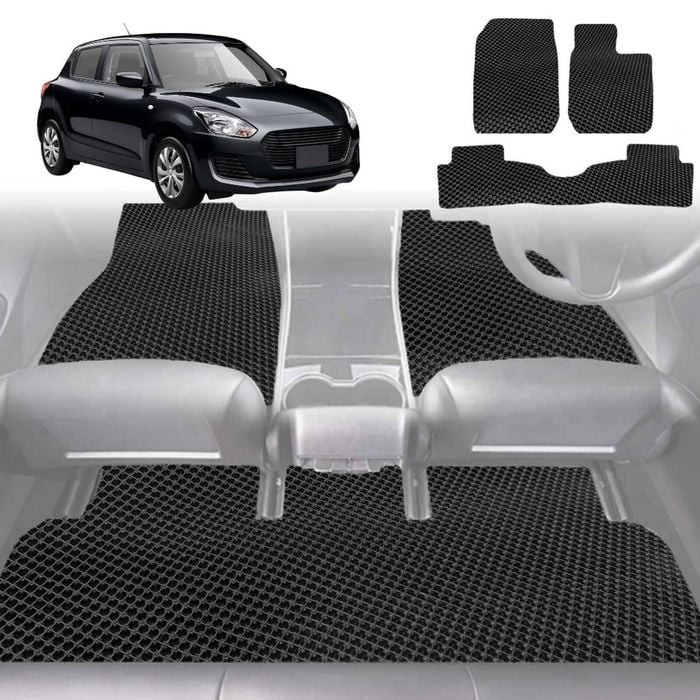 6D Diamond Car Floor Mats for Suzuki Swift 2017-Current-Full Set-Black-Outback GT