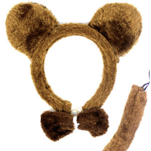 BROWN BEAR EARS HEADBAND w Bow Tail Animal Costume Halloween Party Hair Accessory