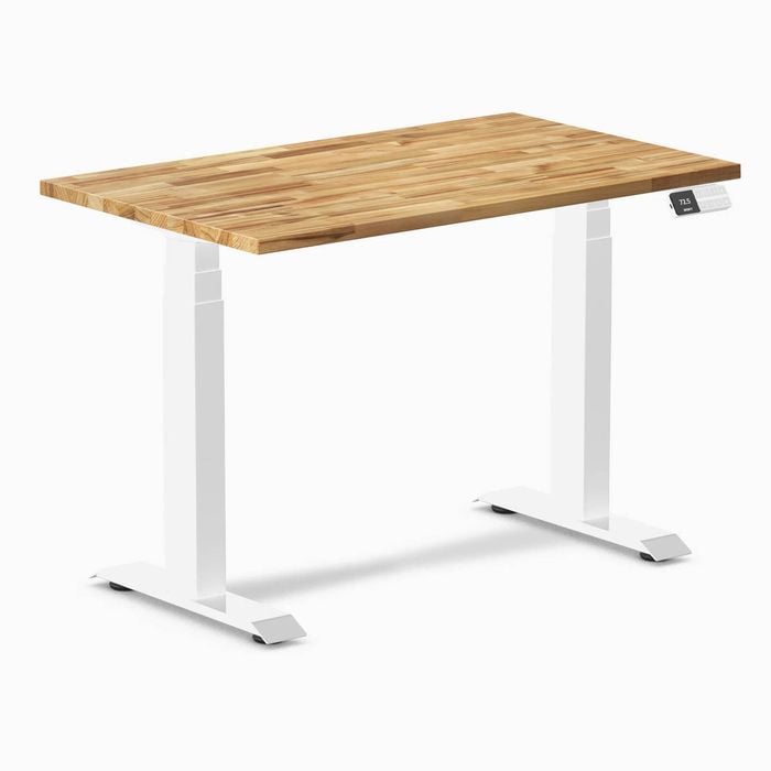 Desky Dual Mini Acacia Hardwood Sit To Stand Desk 800x500mm Matte Black Frame