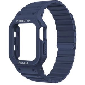 Magnetic Strap For Apple Watch Band With Bumper Case Silicone Rugged Sport Band 42mm Series 10 (Blue)