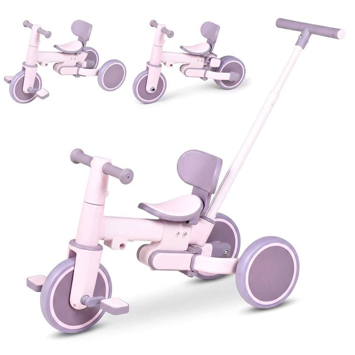 Advwin 5-in-1 Kids Tricycle Foldable Kids Ride-On Bike w/ Handle Toddler Balance Bike Purple