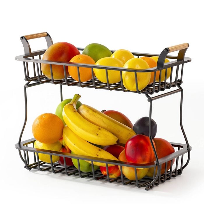 ADIVO 2 Tier Fruit Bowl Carbon Steel Kitchen Countertop for Fruit and Vegetable Basket Storage - Black