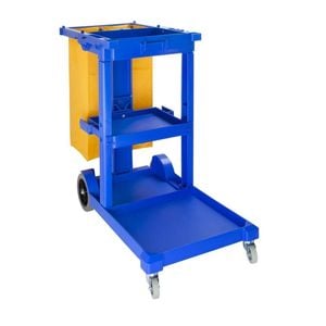 Jantex Janitorial Trolley Multiuse With Trays Clips And Waste Bag 1130x500x980mm Commercial Cleaning Cart